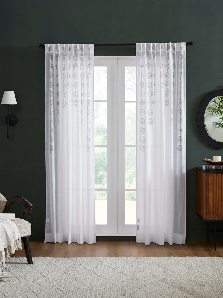 Rambagh Green Geo Diamond Cotton Sanganeri Hand Block Printed Curtain (7 Ft)