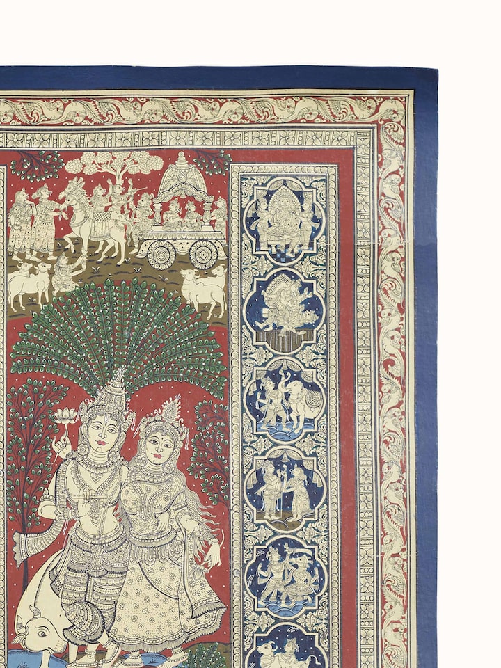 Close-up detail of the Krishna Leela Patachitra Painting