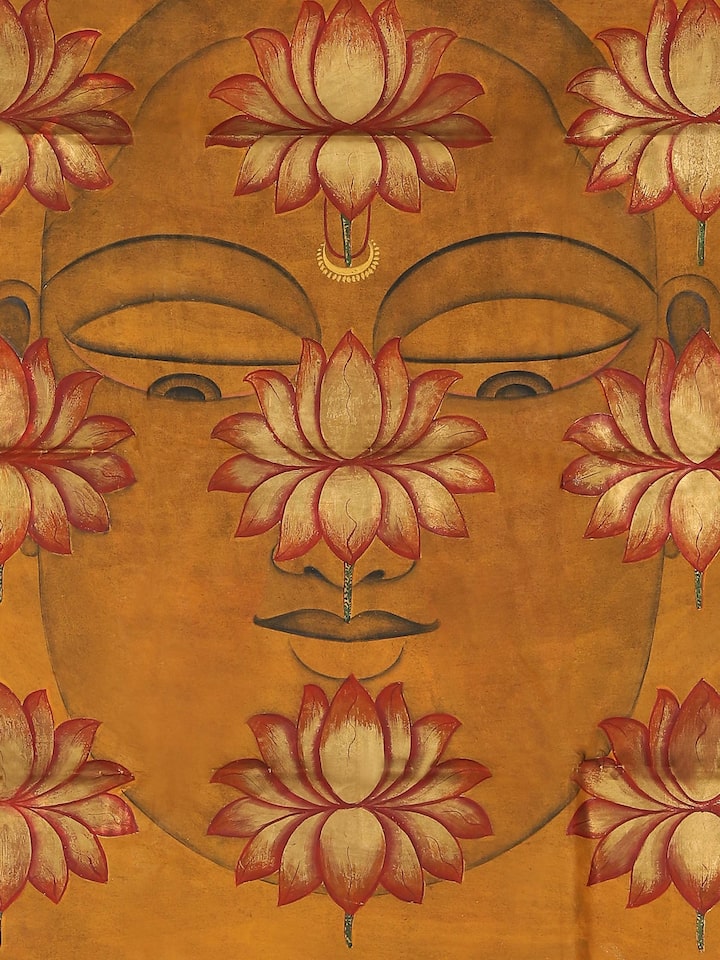 Close-up detail of the Lotus Veil Enlightenment Pichwai Painting