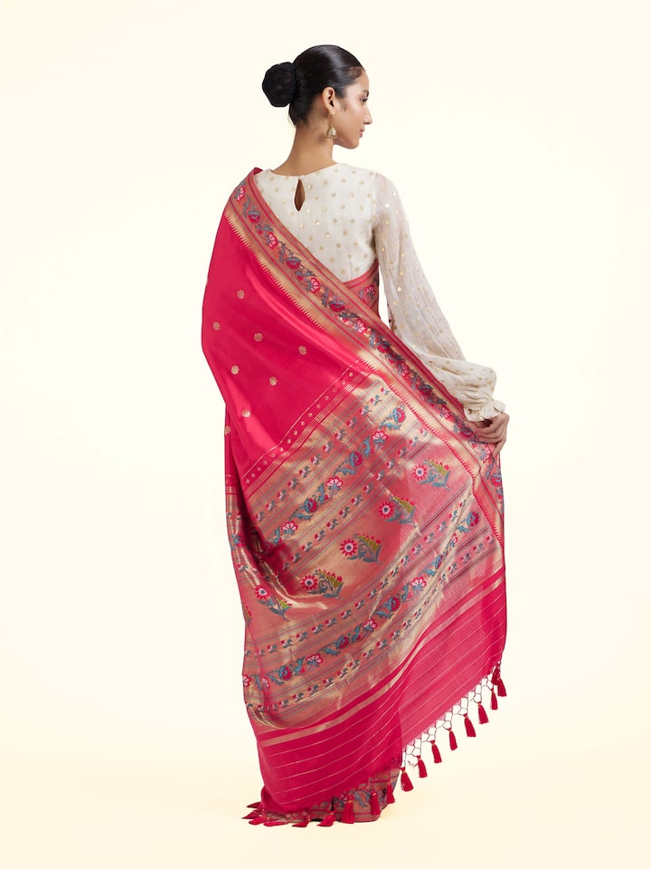 Back view of Aadhya silk Paithani saree displaying elaborate pallu design