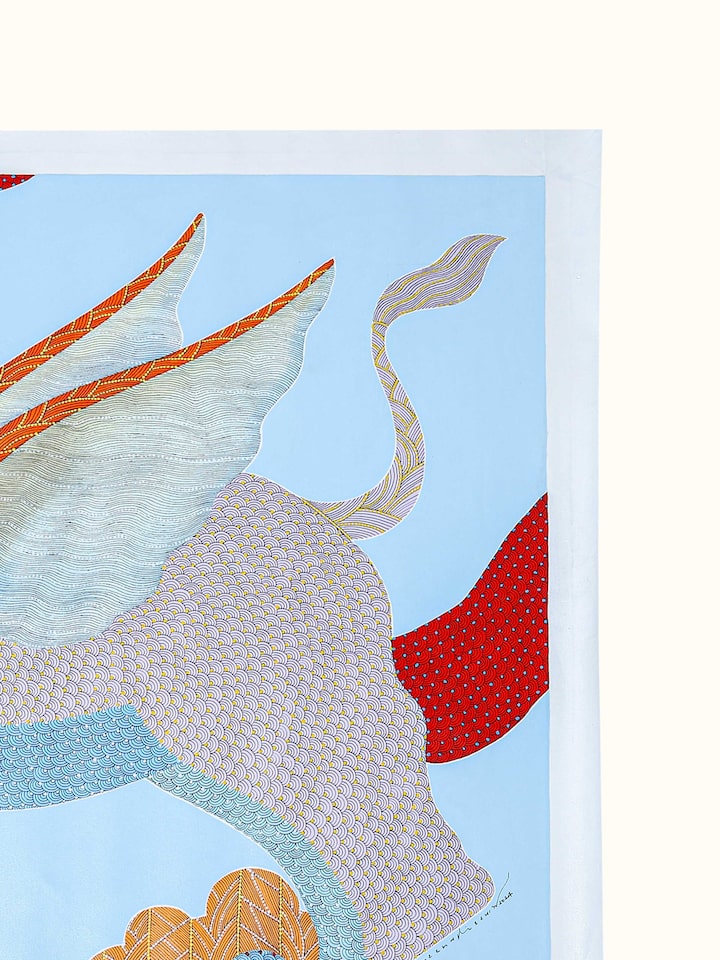 Detail view of the A Flight Of Strength Gond Art