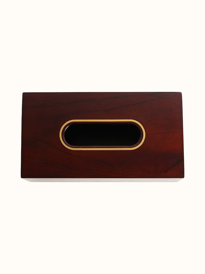 Detail view of the Kamal Tarkashi Teak Wood Rectangle Tissue Box