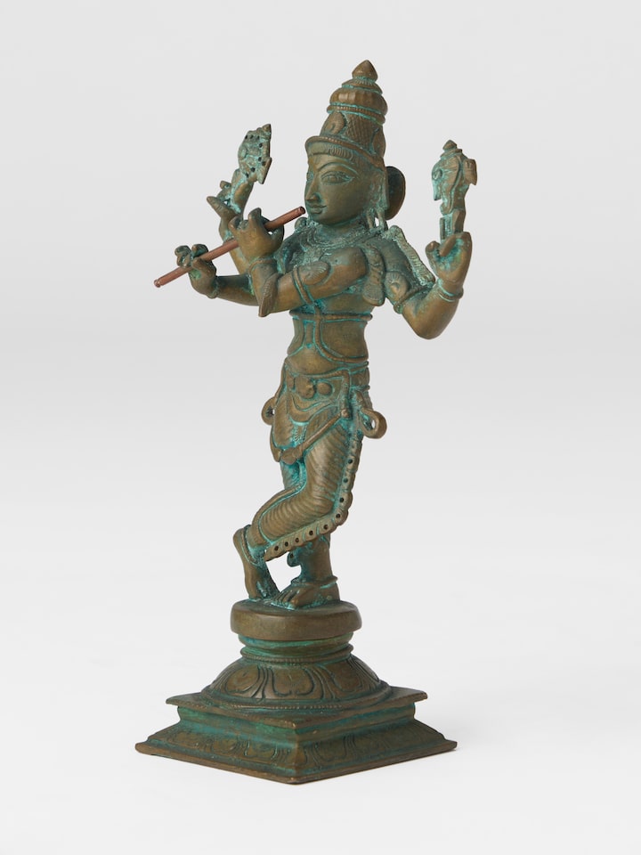 Angled view of the Bronze Cast Venugopala Idol
