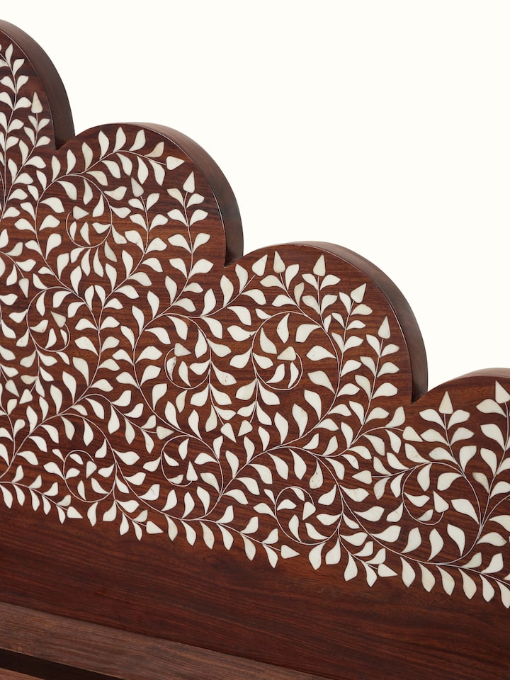 Front view of Sheesham Wood & Bone Inlay King-size Bed showing the front design and silhouette, with a slightly different focus area