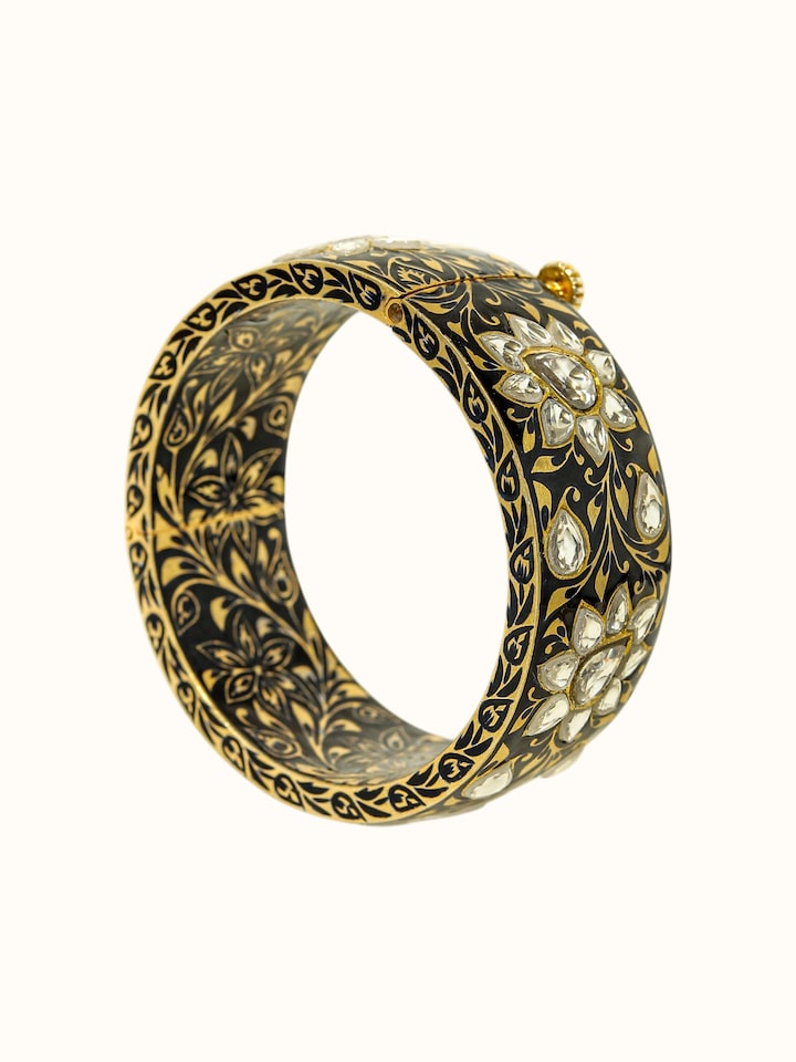 angled view of meenakari nathdwara silver gold plated bangle