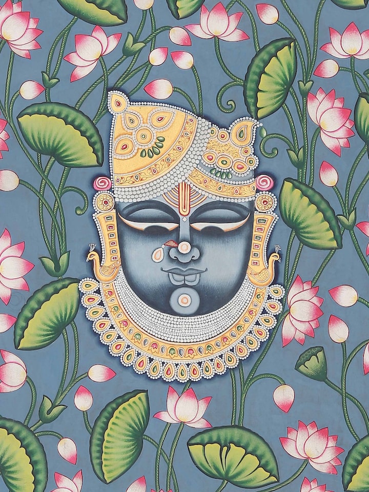 Close-up detail of the Mukharvind of Shrinathji Pichwai Painting