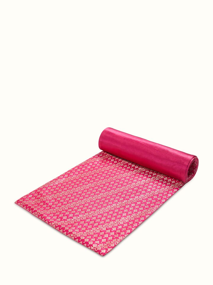 Avasa Pink Diagonal Stripe Banarasi Silk Brocade Handloom Table Runner