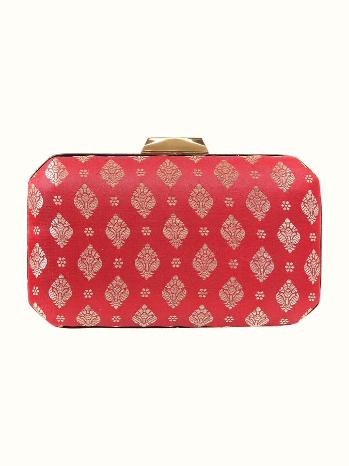 Back view of Maroon Banarasi Silk Box Clutch showing the back panel
