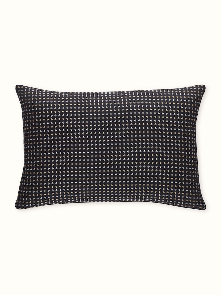 Awadh Black Stripes Banarasi Handloom Silk Lumbar Cushion Cover