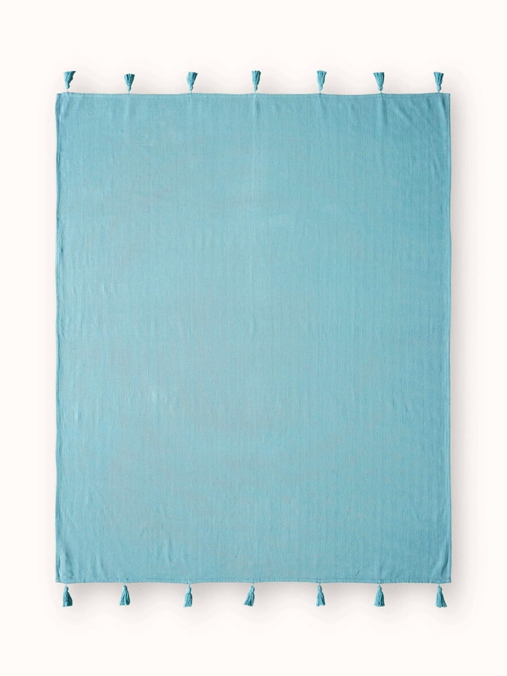 Tavas turquoise twill cotton handloom throw – Swadesh