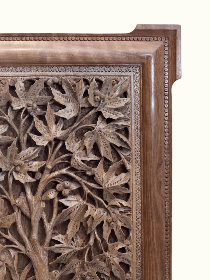 Left-side view of the Chinar Nama Walnut Wood Wall Hanging