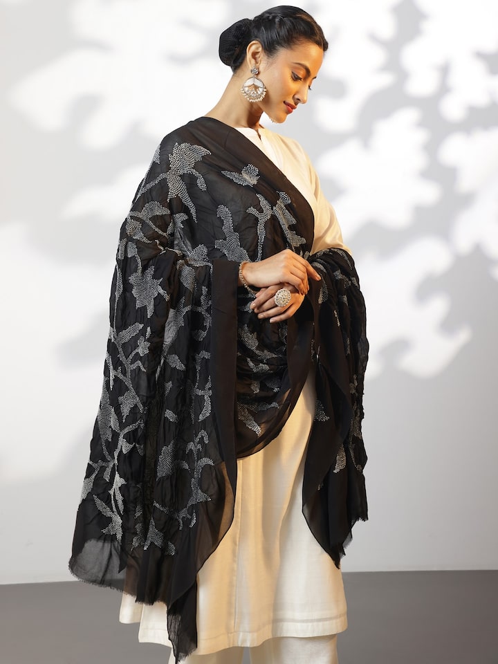 Black Georgette Bandhani Tie & Dye Dupatta