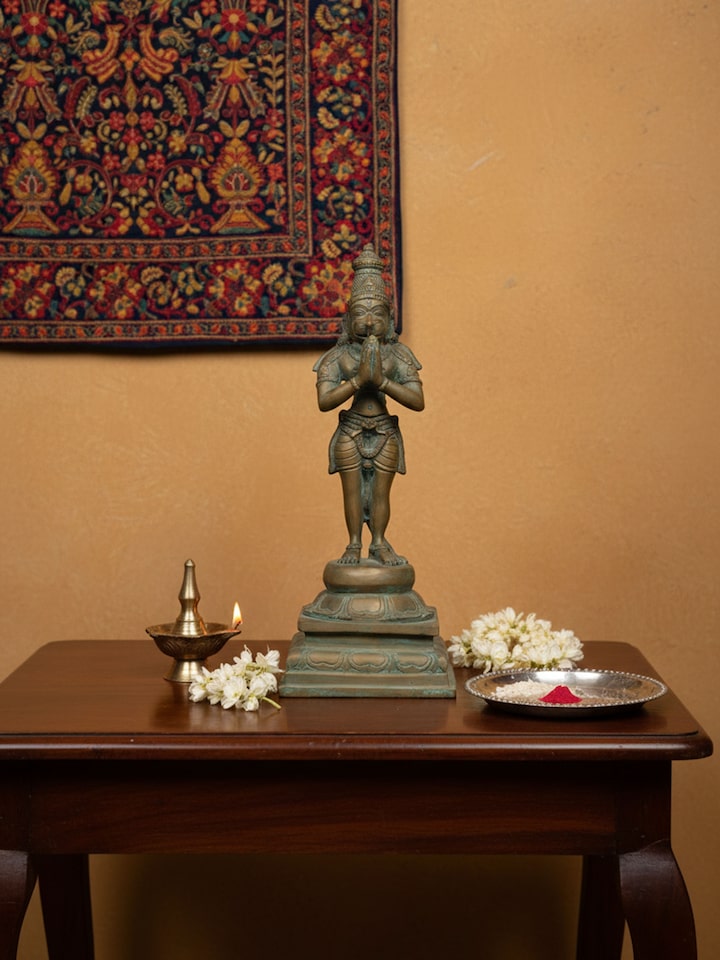 Handcrafted bronze Hanuman idol – side view