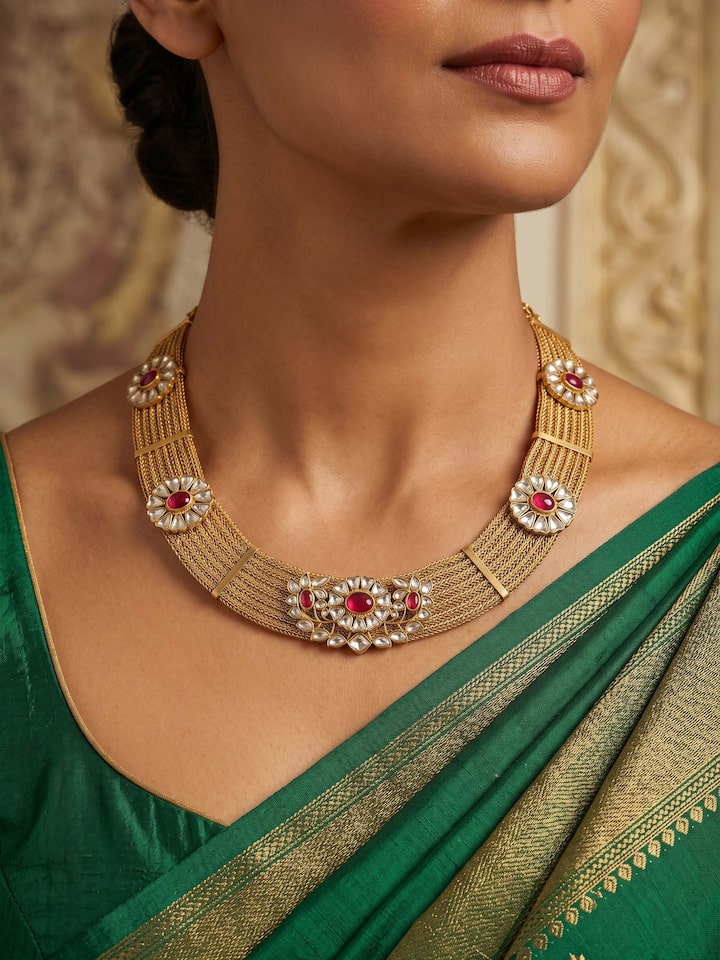 Styled view of Silver Smithing Collar Necklace worn around the neck, showing how it looks styled