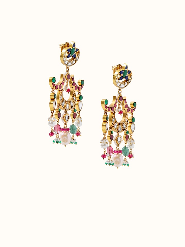 Close-up view of Silver Smithing Drop Earrings highlighting the stone setting and metalwork detail