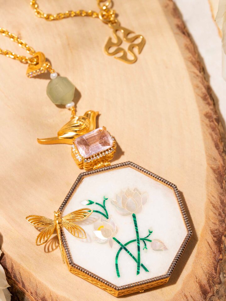 Detail view of Parchinkari Silver Pendant & Chain highlighting the stone setting and metalwork detail