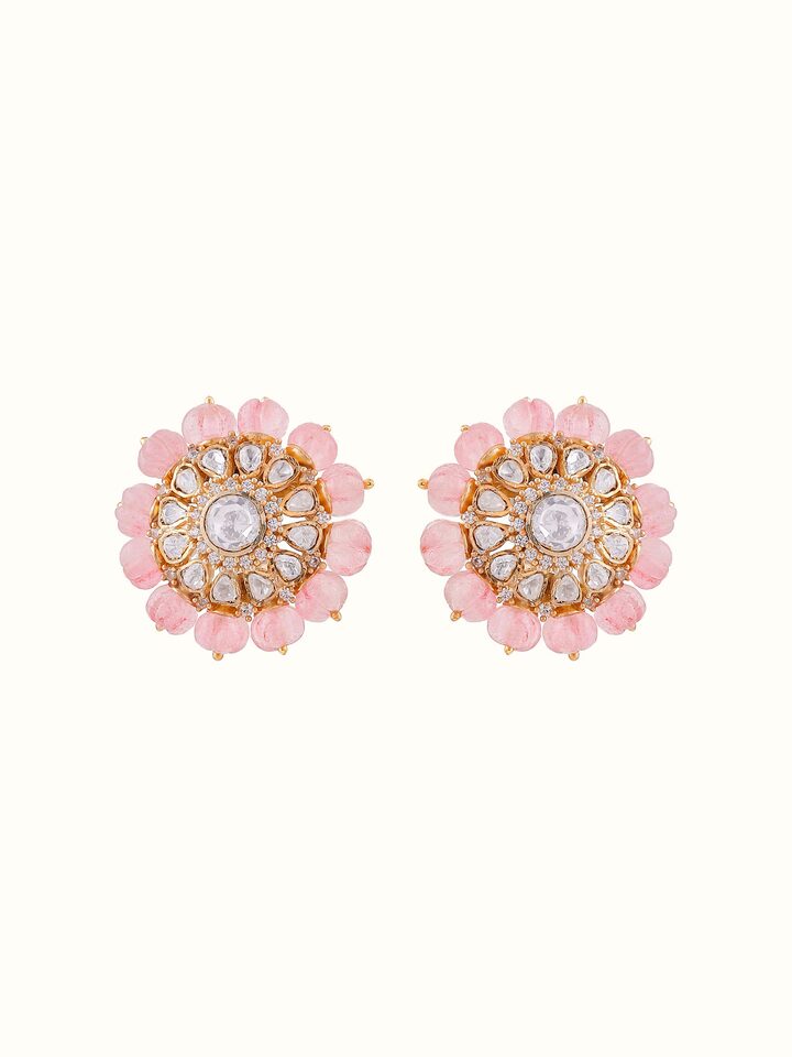 Front view of Dank Polki Silver Studs showing the complete piece and design