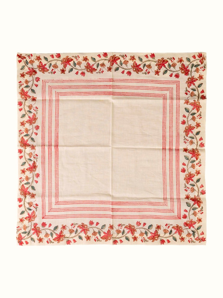 Front view of Palampore Red Hand Block Sanganeri Print Cotton Linen Dinner Napkin (6 Pcs) showing the full piece and pattern