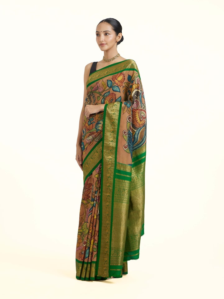 Side view of the Silk Kalamkari Painted Kanchipuram Saree