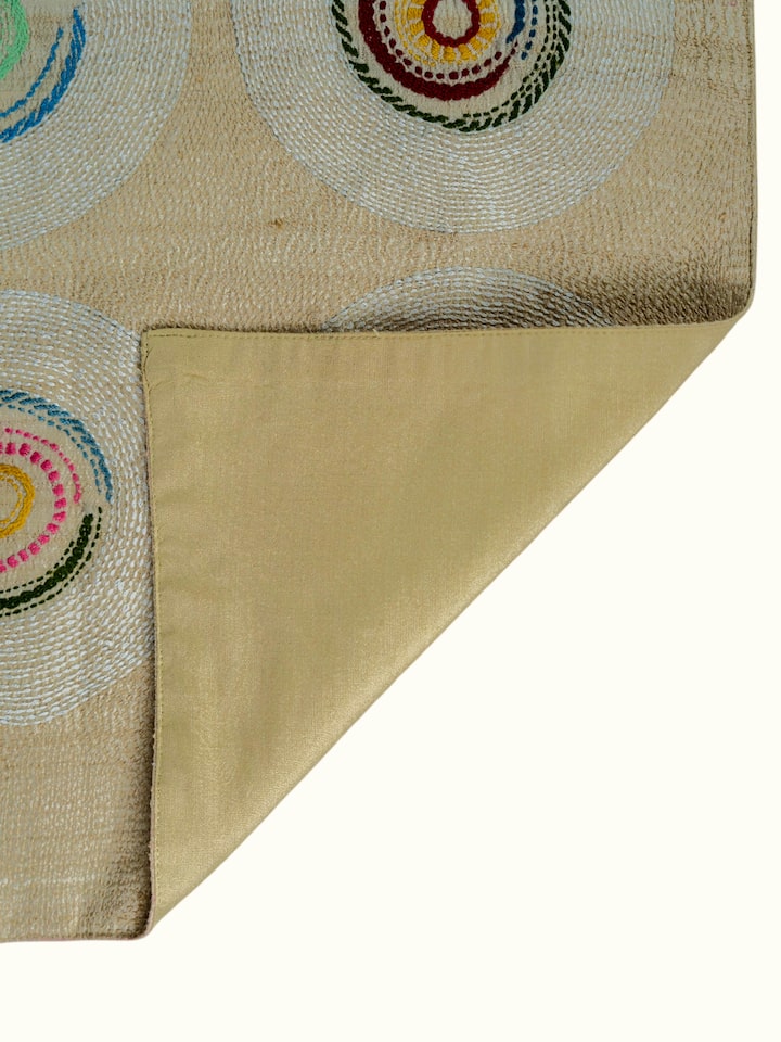 Top view of the Bageecha Hand Embriodery Kantha Geo Table Runner