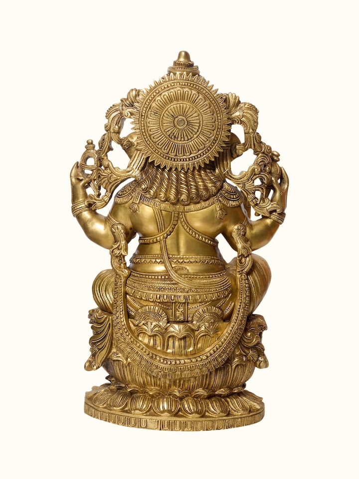 Back view of Brass Ganesha Lotus Sitting Idol showing the back or base of the piece