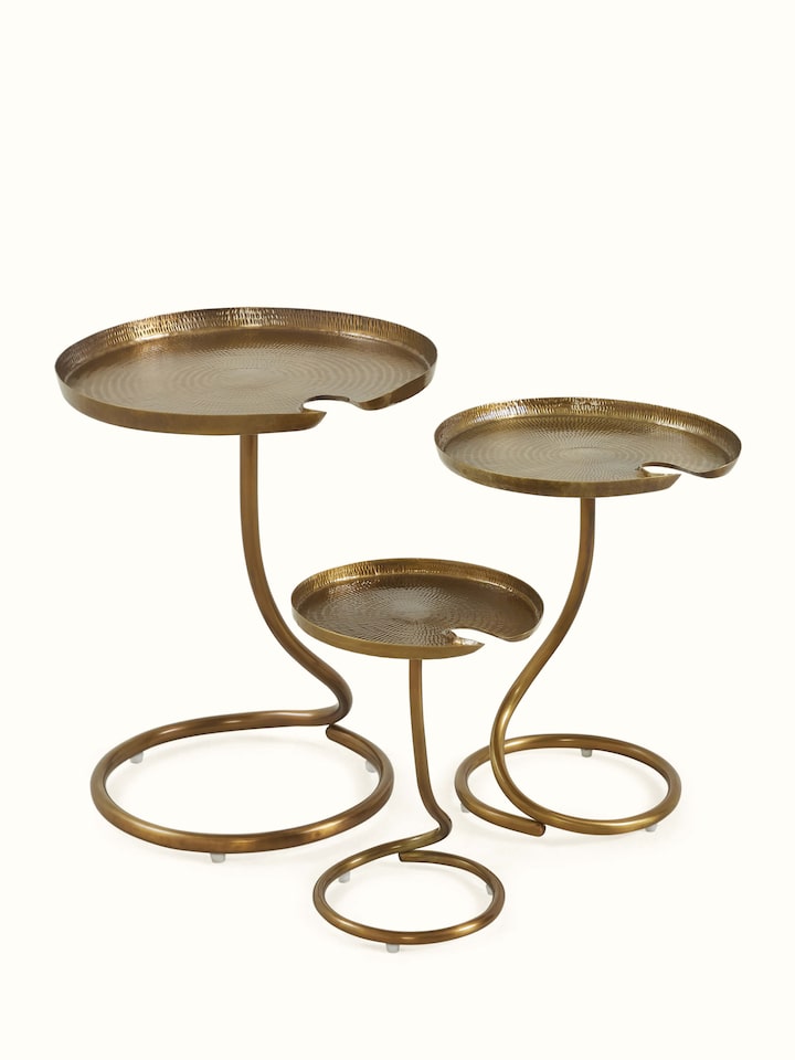 Front view of Antique Brass Thathera Nesting Table