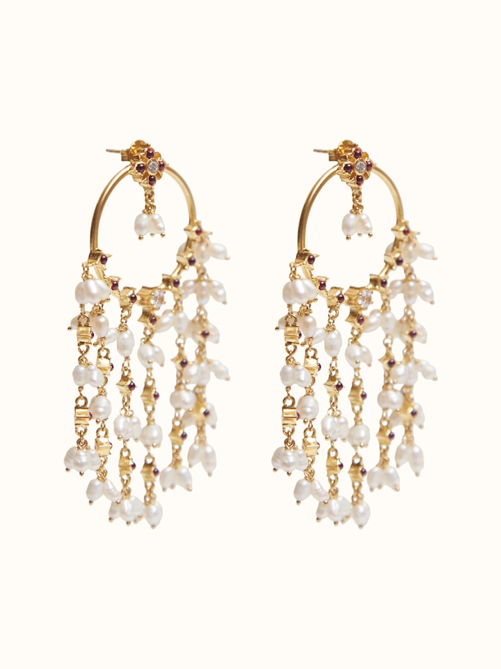 Close-up view of Guttapusalu Silver Drop Earrings highlighting the stone setting and metalwork detail