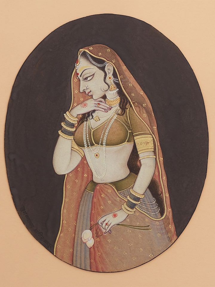Artwork close-up of the Krishna and Radha Miniature Painting