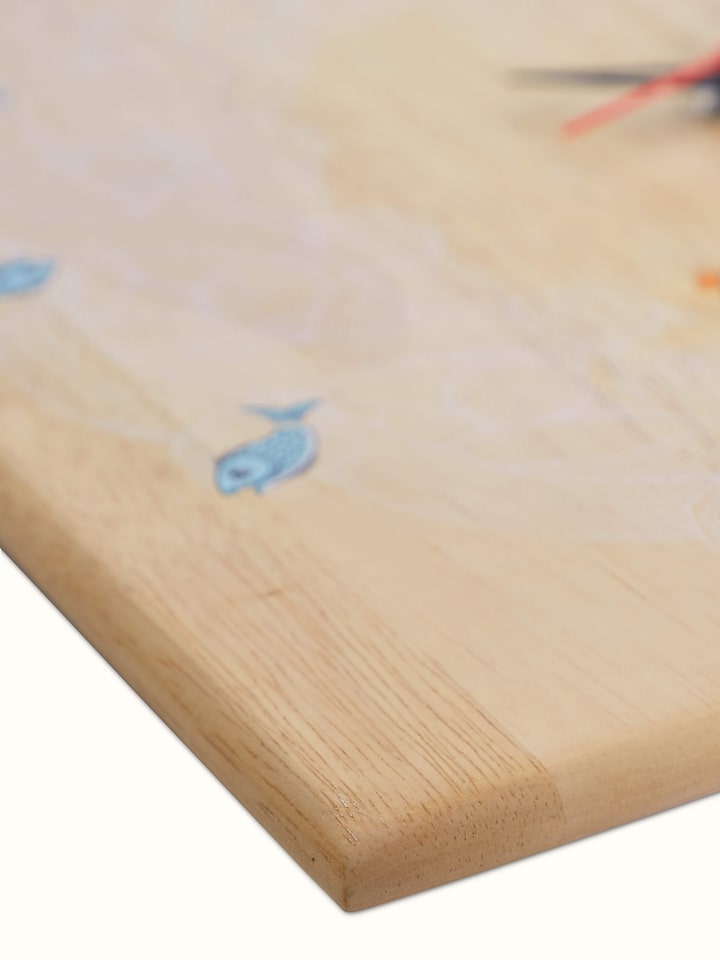 Alternate angle of Transitional Pattachitra Dancing Swan Wooden Wall Clock showcasing the artwork and craftsmanship.