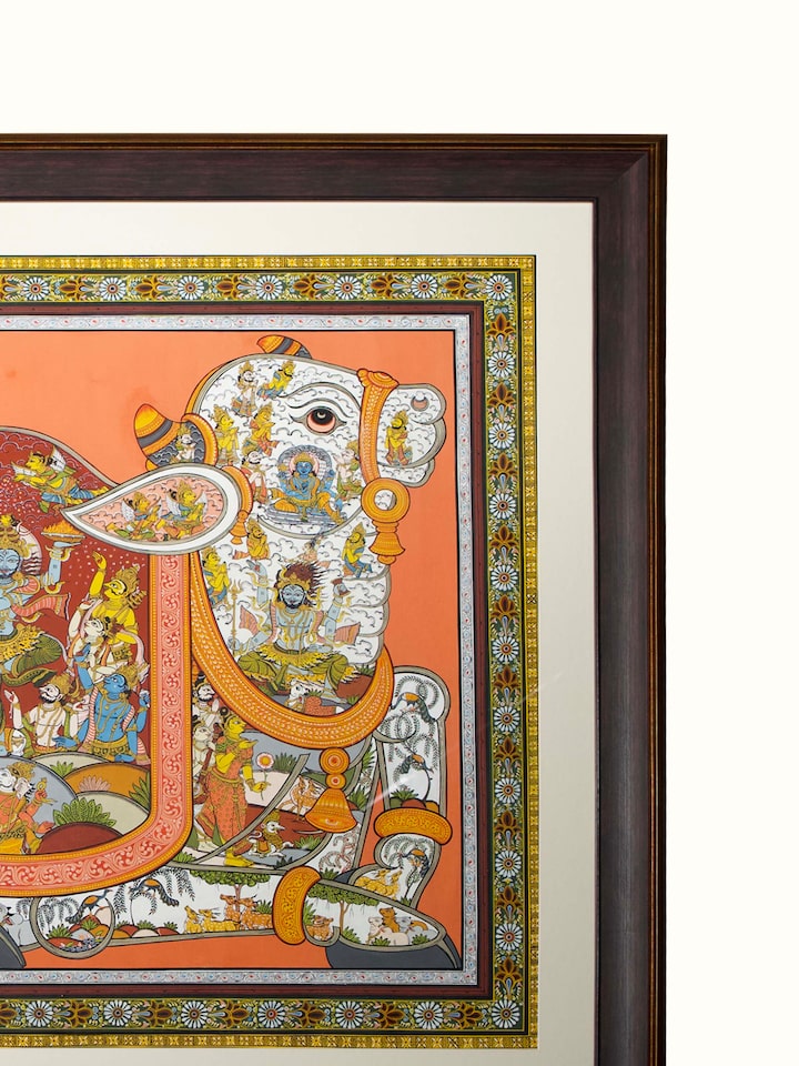 Detail view of the Nandi Pattachitra Painting