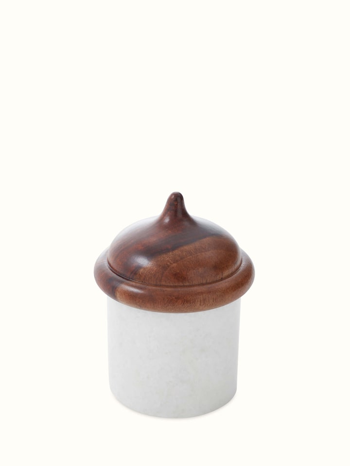 Detail shot of White Pavilion Marble Carving Condiment Set