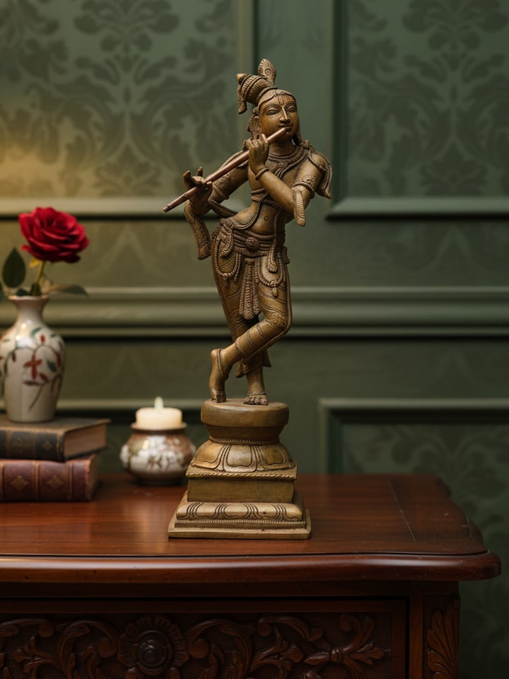 Left-side view of the Bronze Cast Krishna Idol