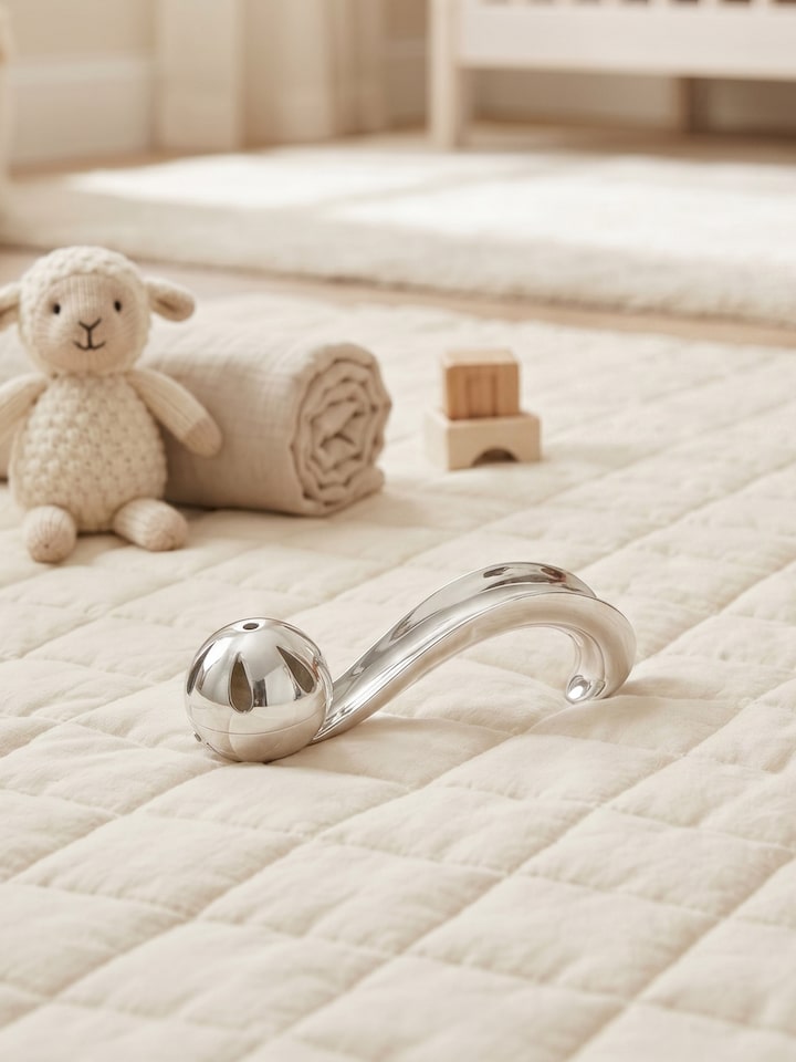 Left-side view of the Silver Curved Handle Rattle