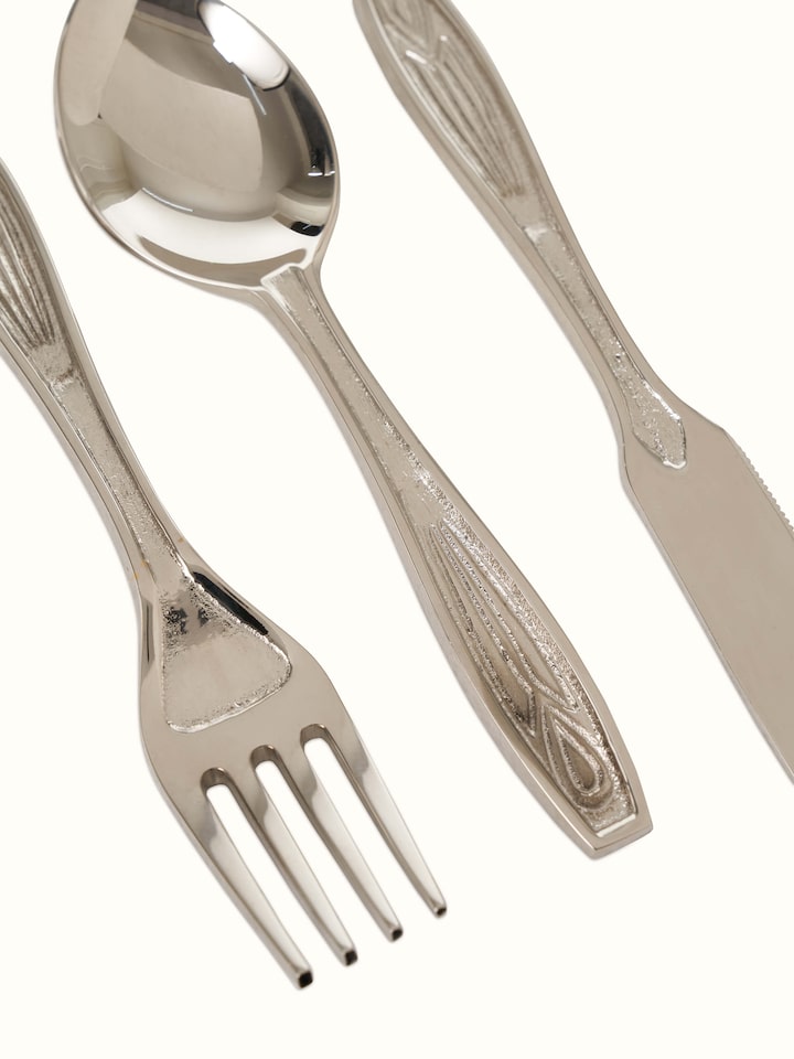 Side view of Brass Cutlery Set (3 Pcs) showing the sleek and durable brass material of the set