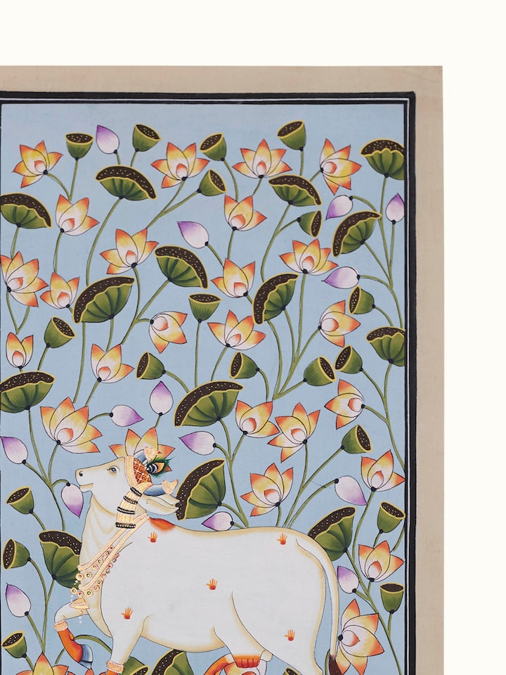 Detail view of the Kamal Talai Cow Pichwai Painting