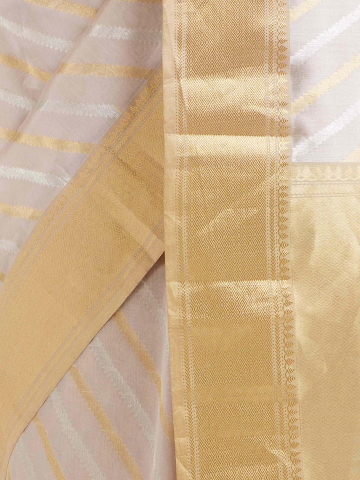 Draped detail view of the Grey Cotton Silk Chanderi Handloom Pattu Saree