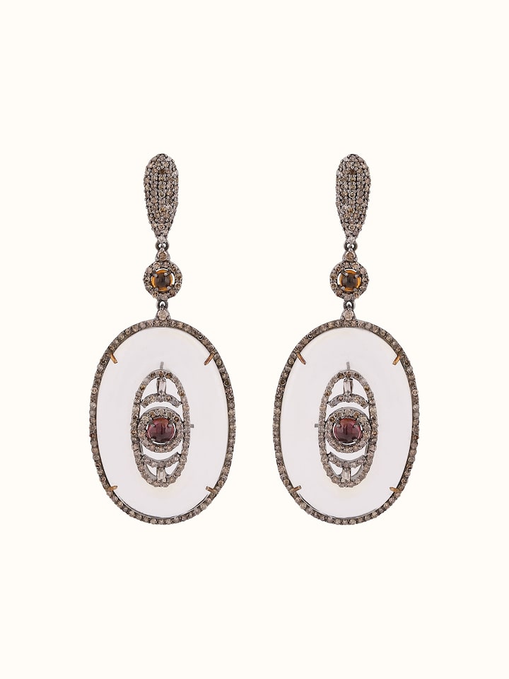 Front view displaying the sleek silver drop earring design