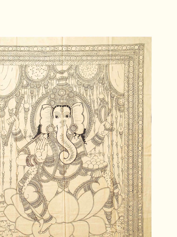 Angled view of the Ganesha Kalamkari Hand Painted