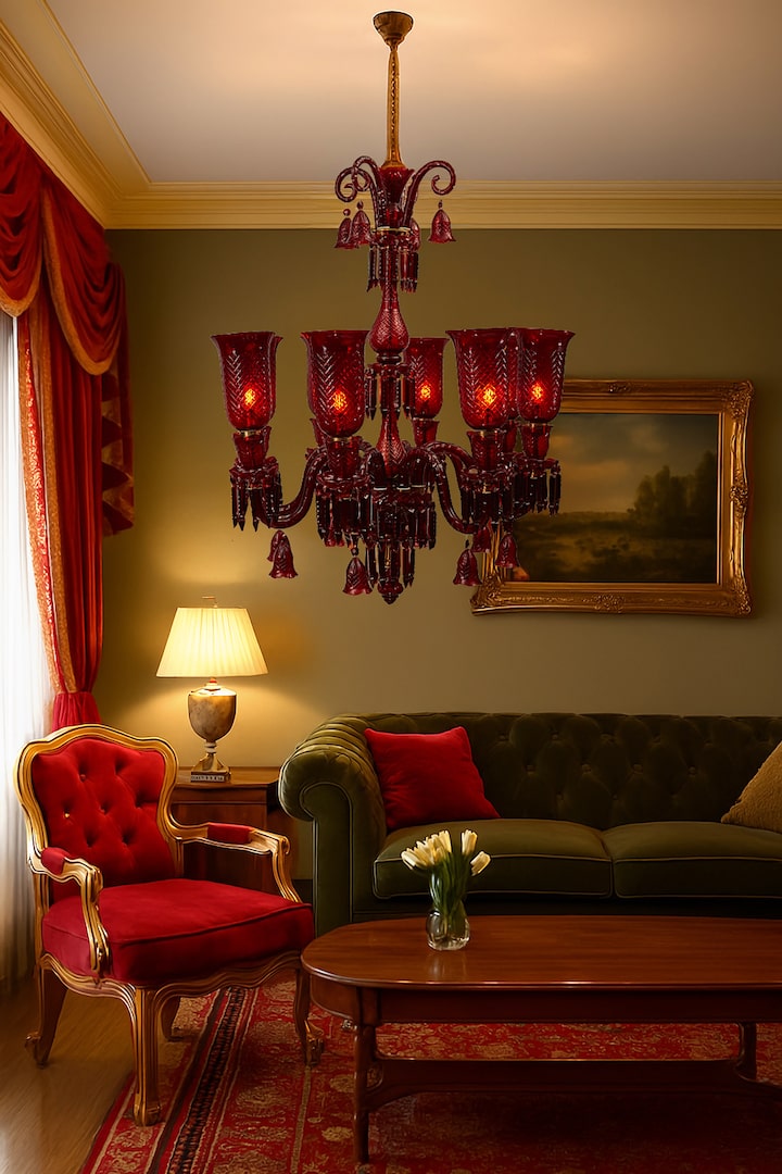 Lifestyle view of Glass Red Chandelier