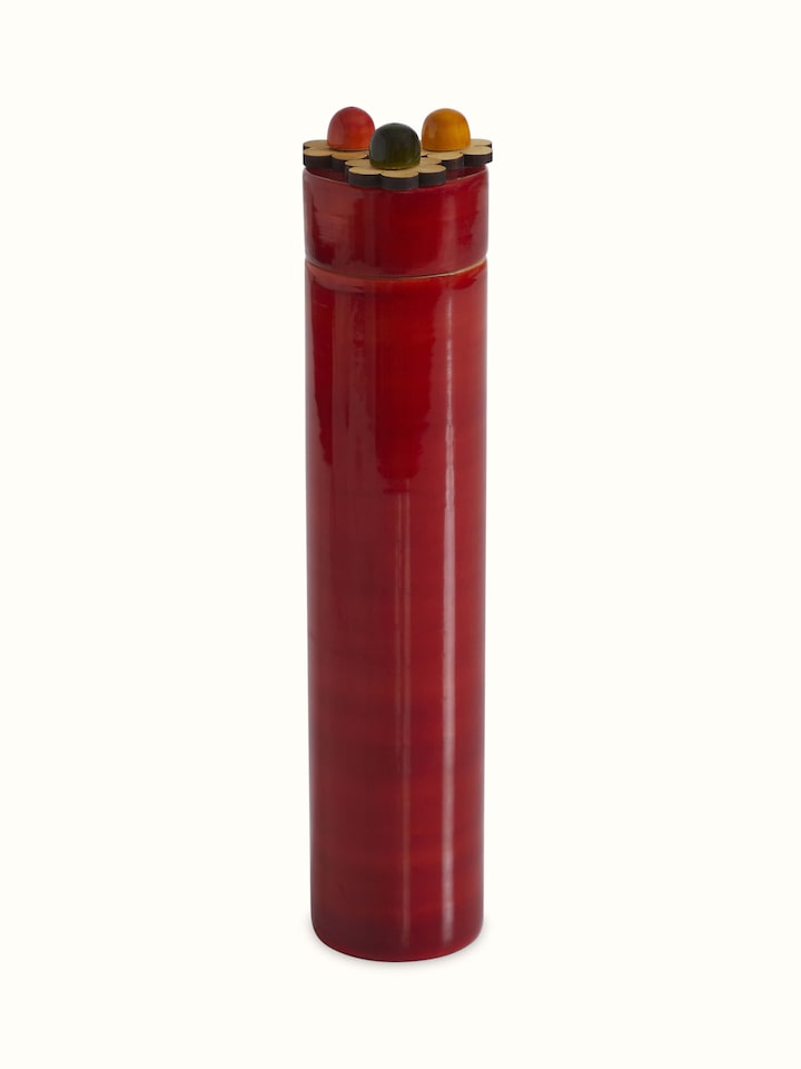 Front view of Channapatna Ivory Wood Sketch Kase Slim Red