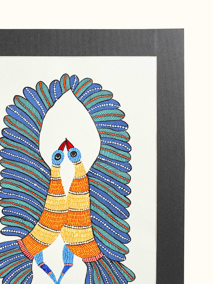 Rear detail view of the The Dance Of Feathers Gond Art