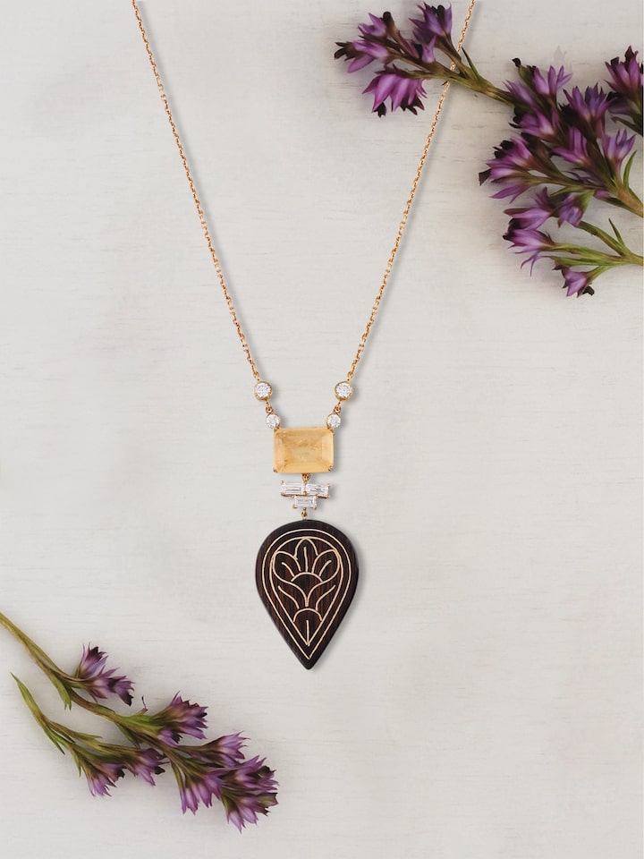 lifestyle view of tarkashi silver long necklace