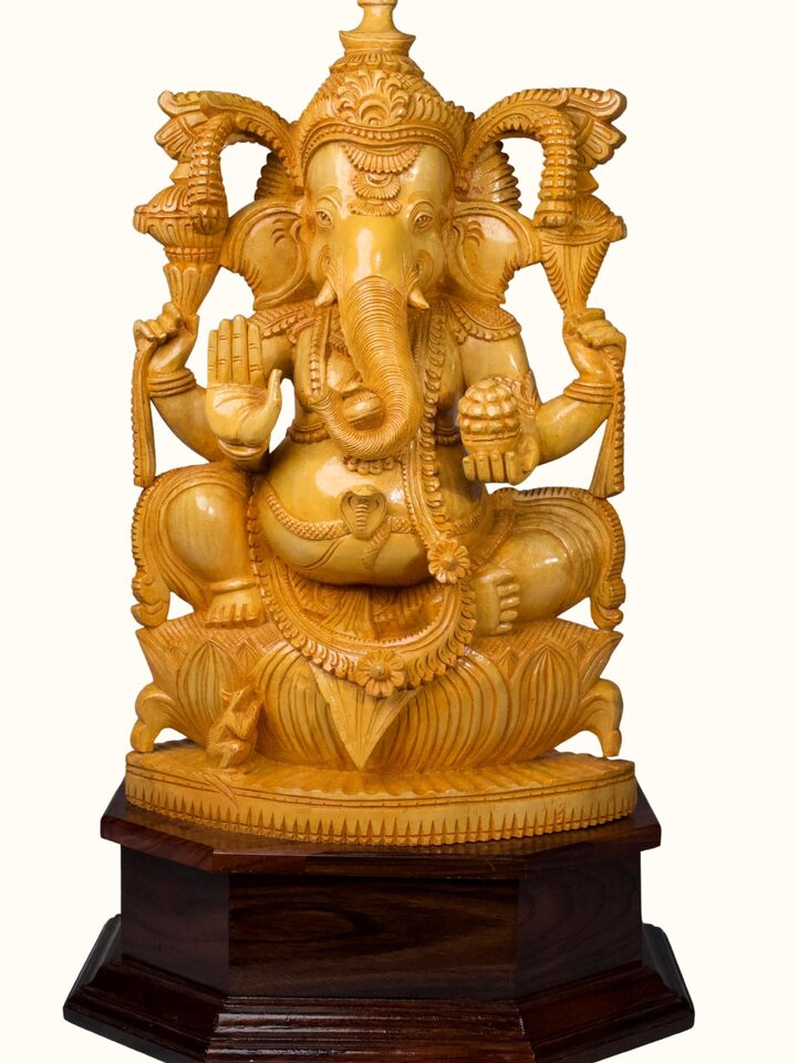 Front detail view of the Wood Carved Ganesha Idol