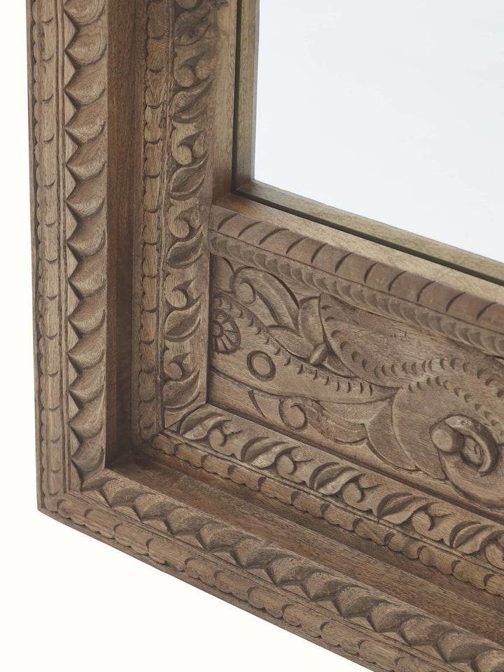Additional detail view of the Carved Mango Wood Full Length Mirror