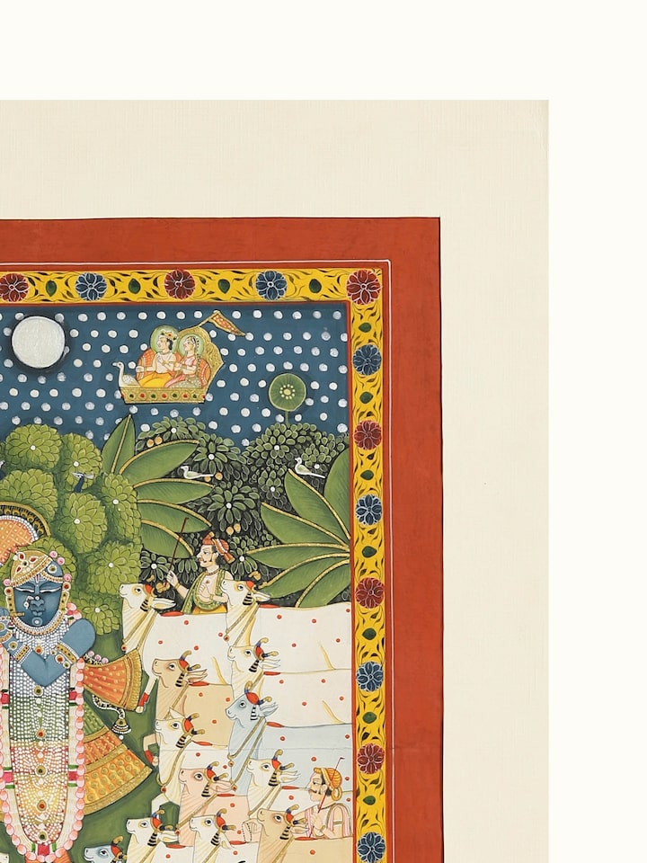 Detail view of the Gopashtami Shrinathji Pichwai Painting