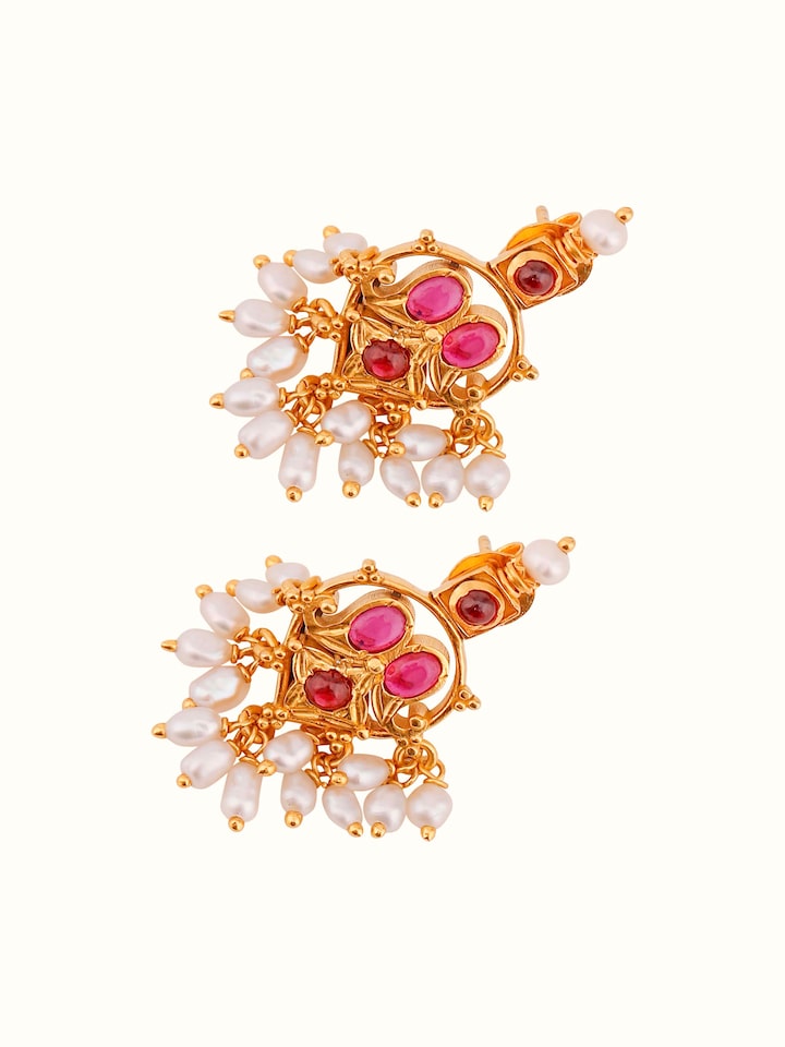 Overview of Guttapusalu Silver Drop Earrings showing the complete piece laid out