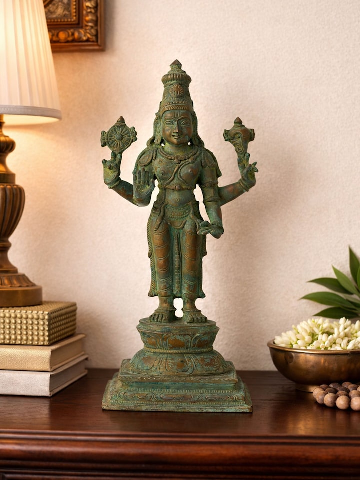 Left-side view of the Bronze Cast Vishnu Idol