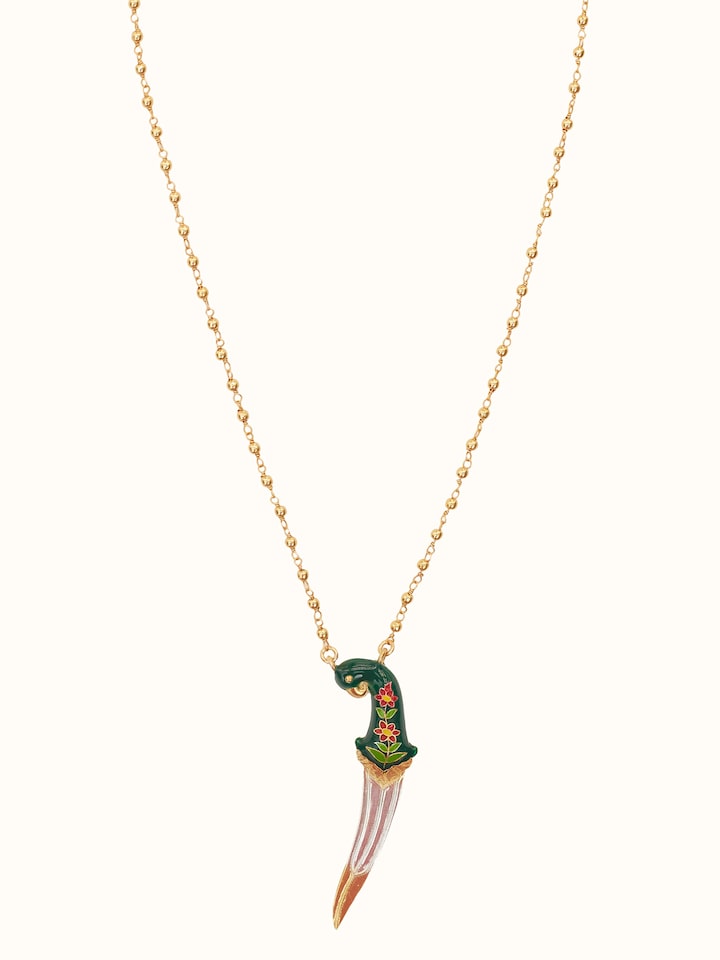 Detail view of Meenakari Silver Pendant & Chain highlighting the stone setting and metalwork detail