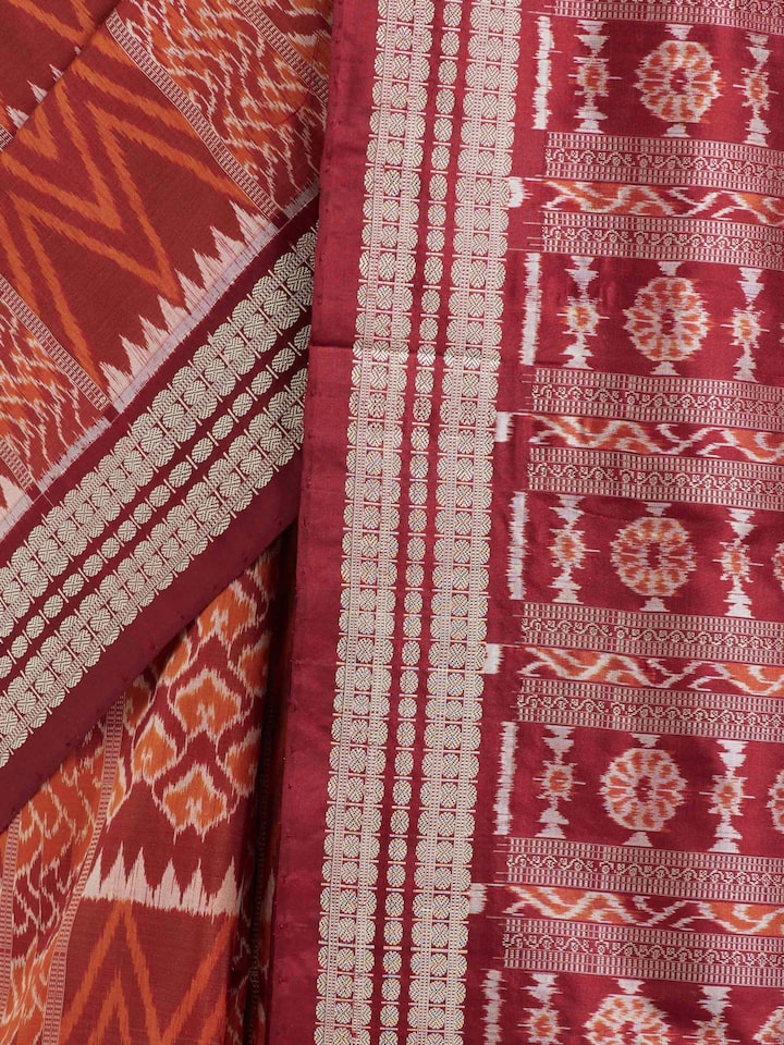 Detail view of the Brown Mulberry Silk Bandha Odisha Saree