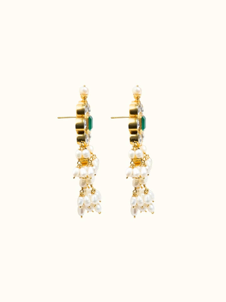 Side view of Guttapusalu silver drop earrings